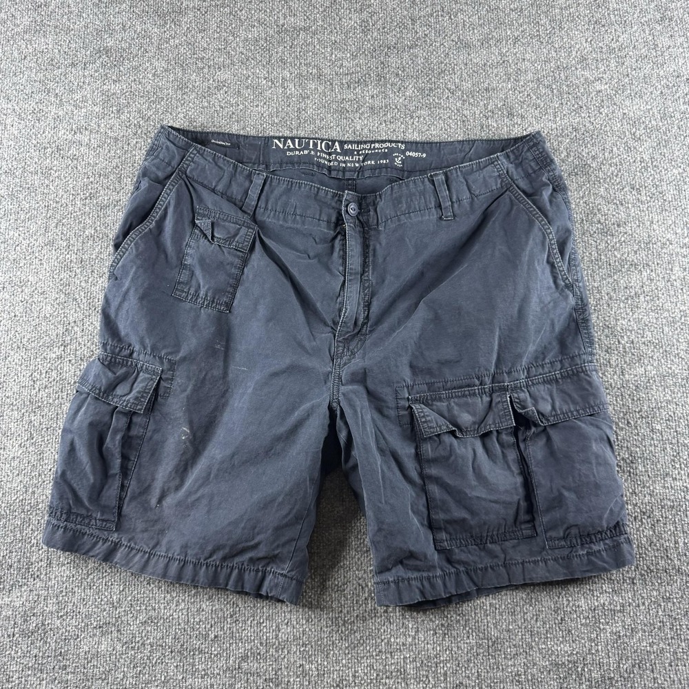 Nautica Cargo Shorts Mens 40 Blue Cotton Canvas 9 Inseam Pockets Casual